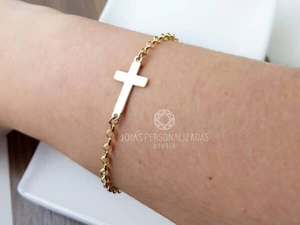 Pulseira Portuguesa em Ouro 18k com cruz lisa - PL005