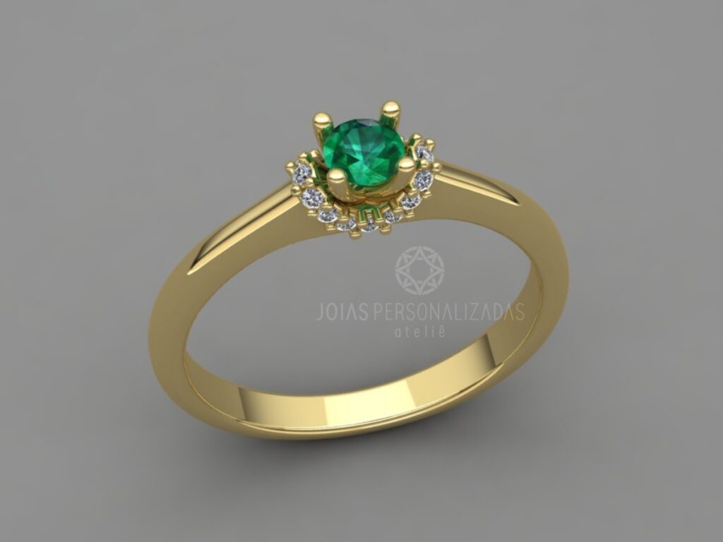 anel de formatura feminino com esmeralda e brilhantes