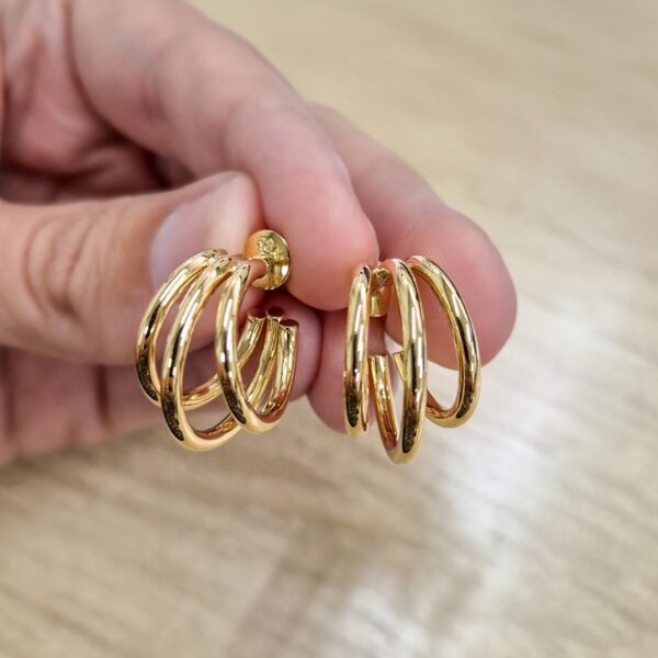 Brincos 3 Argolas em Ouro 18k