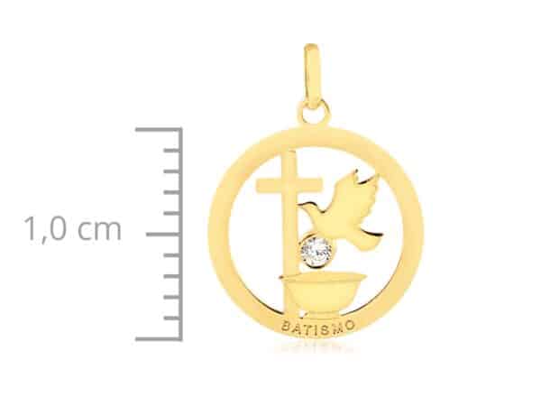 Medalha em Ouro 18k para Batismo com Zircônia