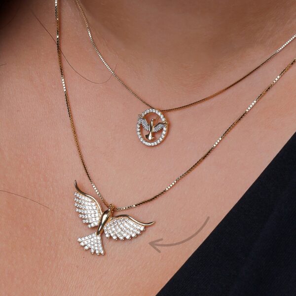 Pingente do Espírito Santo em Ouro 18k cravejado com Zircônias